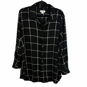 Ava & Viv Casual Flannel Long Sleeve Button Front Checkered Shirt 2X Black